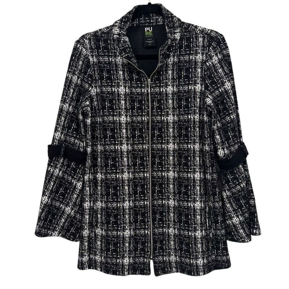 Pure Essence Full Zip Tweed Jacket Coat Black/White Size Medium
